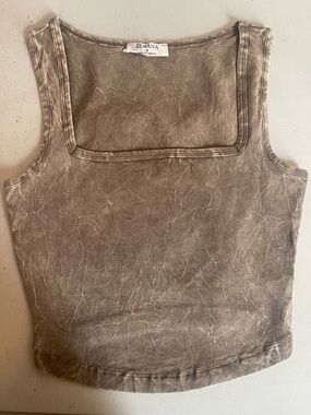 Zenana Outfitters Washed Taupe Square Neck Crop Tank